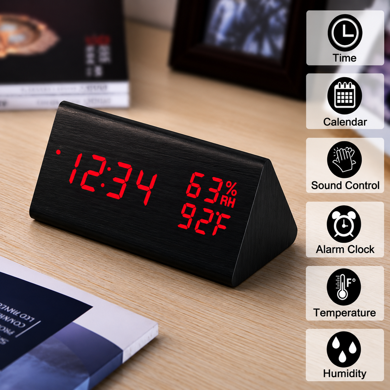 Wooden Desk Alarm Clock, A120B