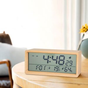 Digital LCD Display Wooden Desk and Shelf Clock, TH-1906