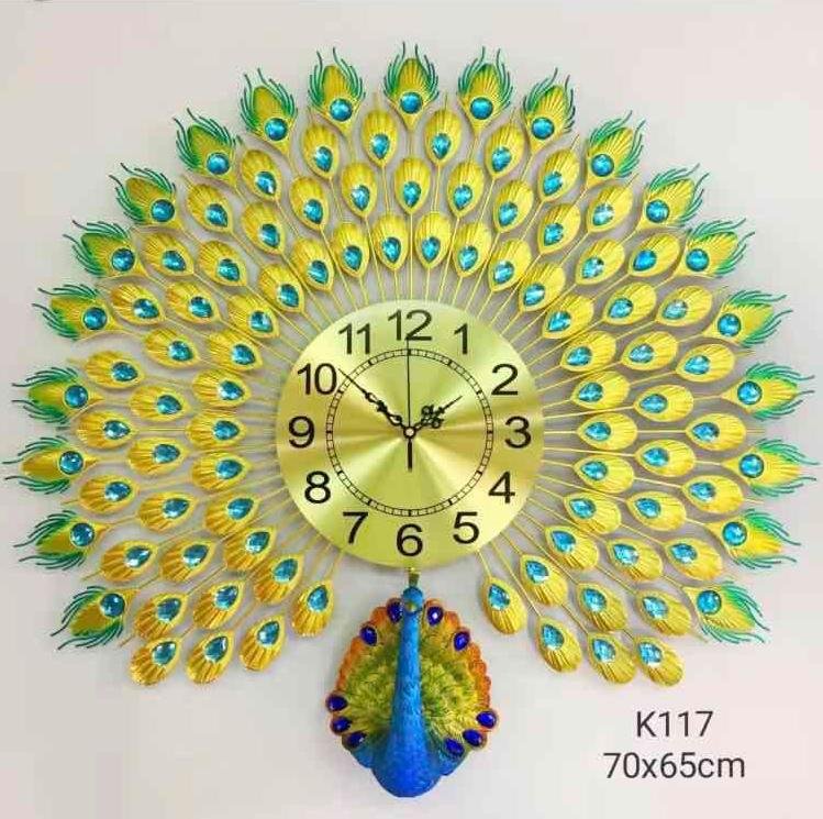 3D LUXURY PEACOCK WALL CLOCK, METAL PEACOCK DECORATIVE LUXURY FARMHOUSE BIRDS THEME ANALOG WALL CLOCK (Model K117)